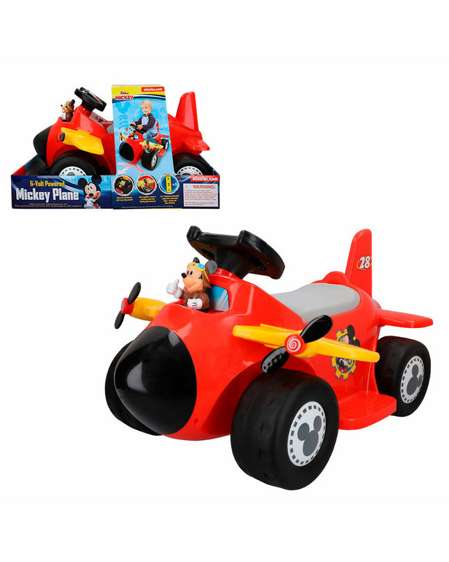 Mickey Mouse elektrische auto voor kinderen met 6V batterij, speelgoed vliegtuigje voor binnen en buiten, kleurrijk en kindvriendelijk