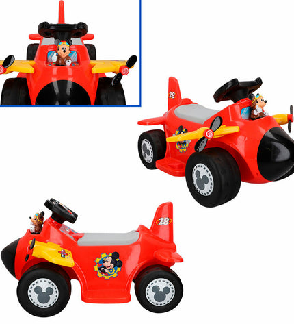 Mickey Mouse 6V electric toy car for kids, battery-powered airplane ride-on, featuring Mickey Mouse design for outdoor play.