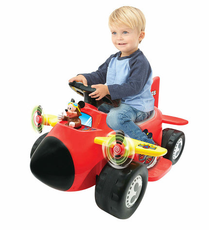 Mickey Mouse children's electric toy car with 6V battery, resembling a small airplane, suitable for outdoor play.