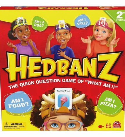 Spin Master Hedbanz game featuring colorful cards and game pieces, ideal for fun family and party game sessions.
