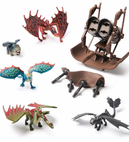 Spin Master How to Train Your Dragon action figure set featuring detailed dragon and character figures from the popular toy line.