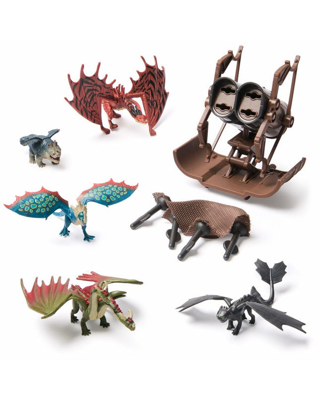 Spin Master How to Train Your Dragon action figure set featuring detailed dragon and character figures from the popular toy line.