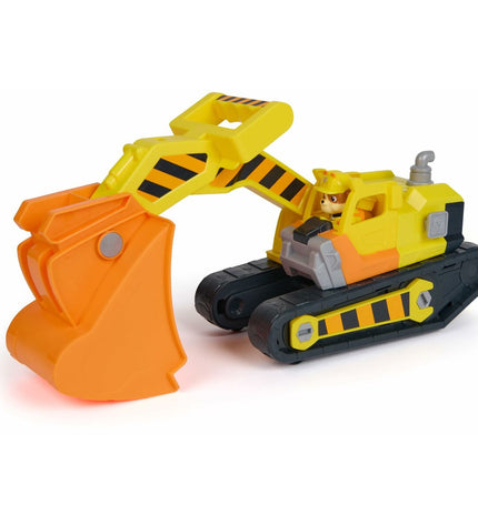 Spin Master Rubble action figure from the Paw Patrol toy collection, detailed plastic figure for children’s play.
