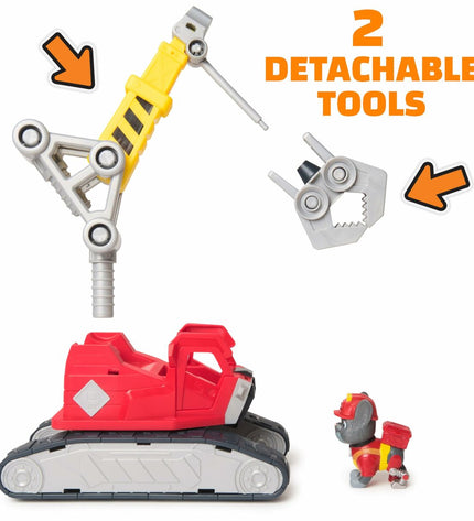Spin Master Rubble action figure from Paw Patrol toy set, detailed plastic figure with uniform and accessories.