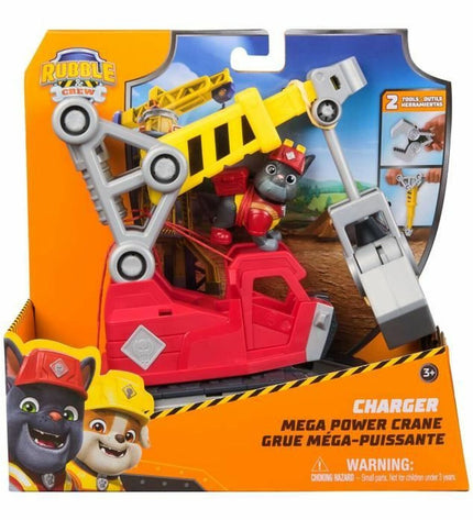 Spin Master Rubble action figure from Paw Patrol toy set, detailed plastic figure for play and collection.
