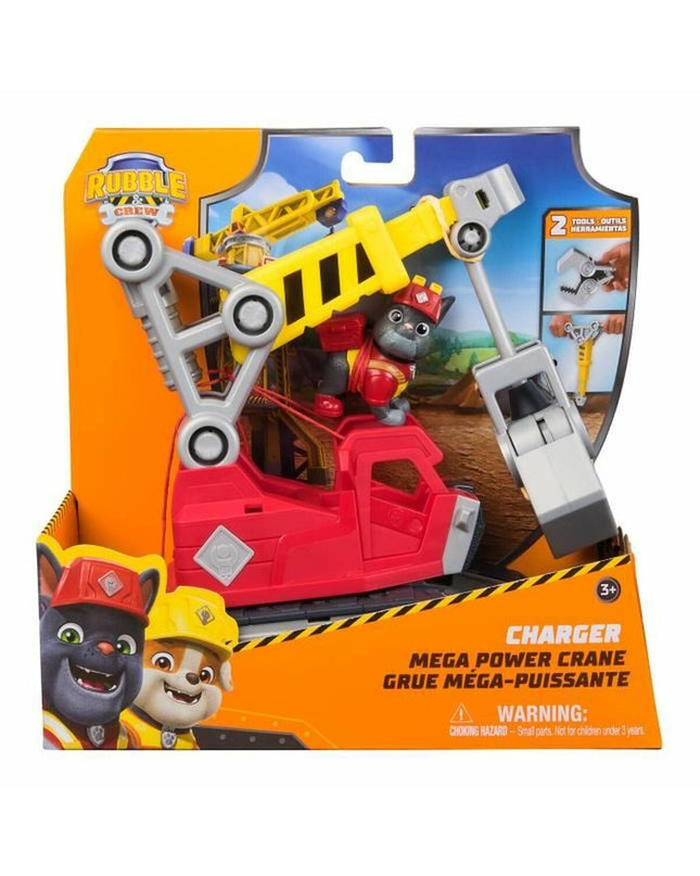 Spin Master Rubble action figure from Paw Patrol toy set, detailed plastic figure for play and collection.