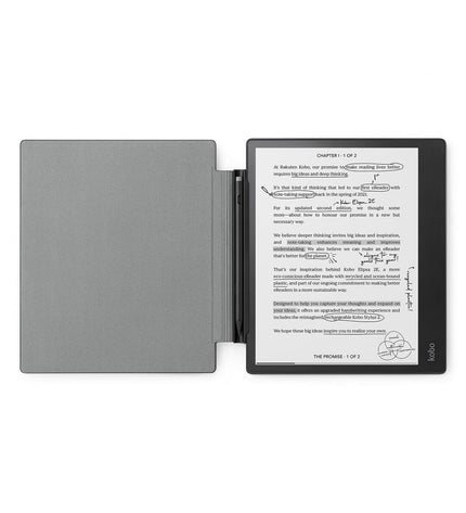 Rakuten e-boekhoes for N605-AC-BK-E-PU electronic eBook reader, black polyurethane protective cover, close-up view.