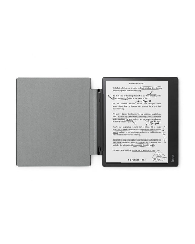 Rakuten e-boekhoes for N605-AC-BK-E-PU electronic eBook reader, black polyurethane protective cover, close-up view.