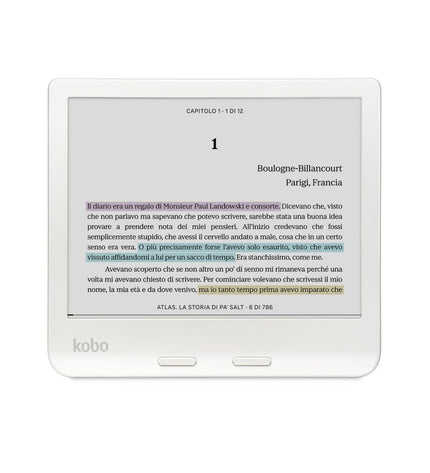 Rakuten N428-KU-WH-K-CK 7-inch white 32GB eBook reader with screen display, electronic device for reading digital books.