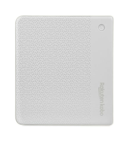 Rakuten N428-KU-WH-K-CK white 32GB 7-inch eBook reader with screen displaying text and icons.