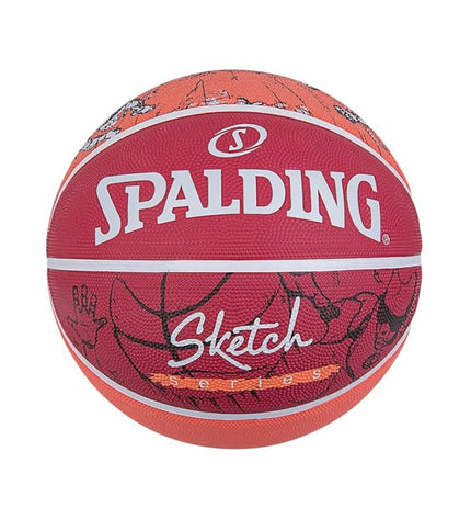 Spalding Sketch Dribble rubber basketball size 7 for outdoor sports, featuring textured surface and classic design.