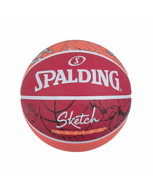 Spalding Sketch Dribble rubber basketball size 7 for outdoor sports, featuring textured surface and classic design.
