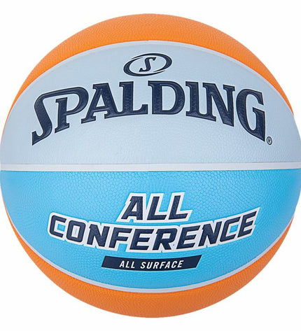 Multicolour Spalding 84629Z synthetic basketball for sport and outdoor play, with textured surface and bold multicolour design.