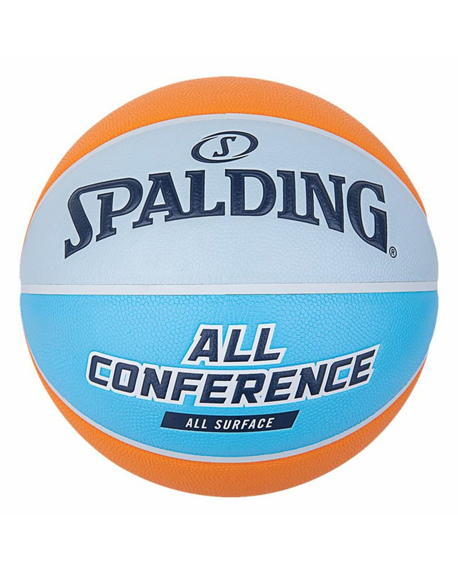 Multicolour Spalding 84629Z synthetic basketball for sport and outdoor play, with textured surface and bold multicolour design.