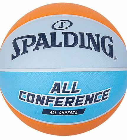 Multicolour Spalding 84629Z synthetic basketball for sport and outdoor play, featuring a textured surface and standard size 7.