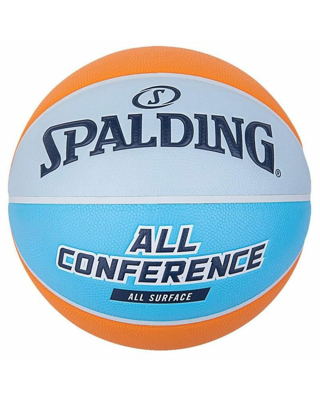 Multicolour Spalding 84629Z synthetic basketball for sport and outdoor play, featuring a textured surface and standard size 7.