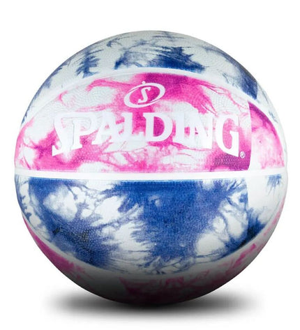 Spalding size 6 purple tie-dye basketball with natural rubber surface for outdoor play, sport and outdoor equipment