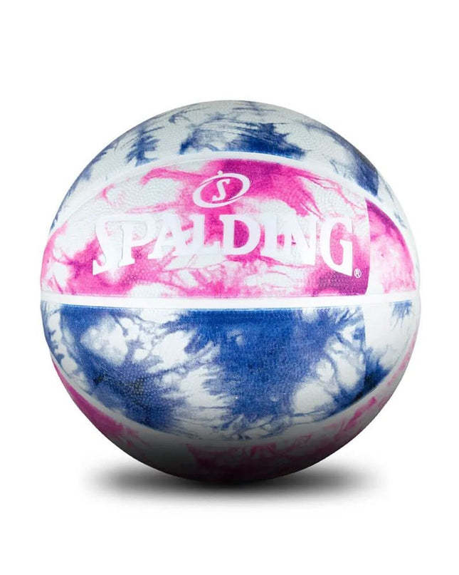 Spalding size 6 purple tie-dye basketball with natural rubber surface for outdoor play, sport and outdoor equipment