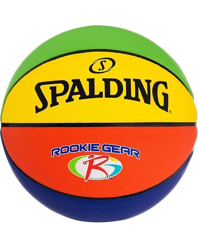 Spalding Rookie Gear HG size 5 basketball for youth, orange and black with textured surface, suitable for indoor and outdoor play