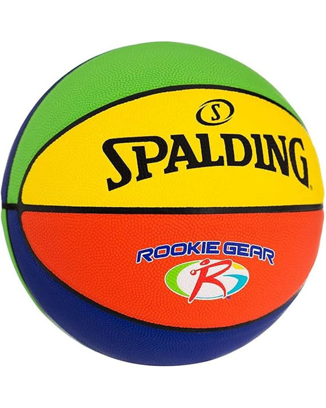 Spalding Rookie Gear Size 5 basketball for youth, outdoor sport ball with orange and black design, suitable for beginner players