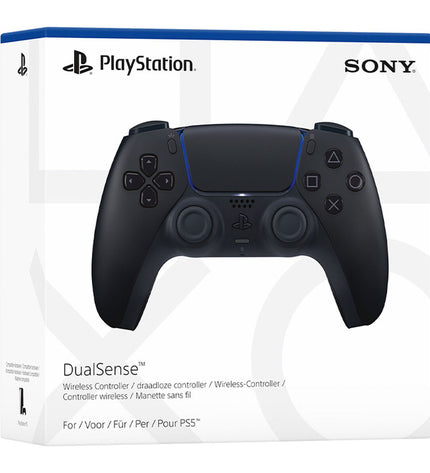 Sony DualSense PS5 wireless controller in black, designed for PlayStation 5 gaming, featuring ergonomic buttons and adaptive triggers.