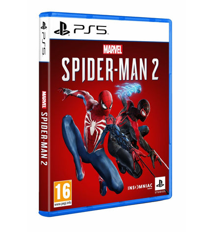 PlayStation 5 Sony Spider-Man 2 video game case with artwork, designed for plug and play gaming on Sony electronic consoles.