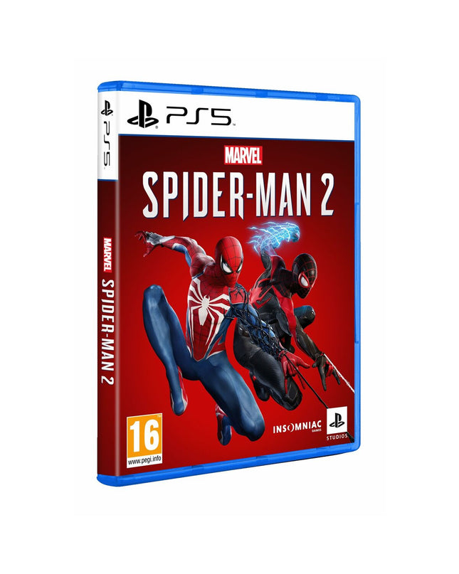 PlayStation 5 Sony Spider-Man 2 video game case with artwork, designed for plug and play gaming on Sony electronic consoles.