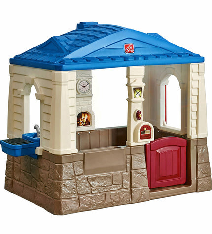 Step 2 Neat & Tidy Cottage toy playhouse for children, outdoor playhouse with 118x130x89 cm size, colorful plastic design.