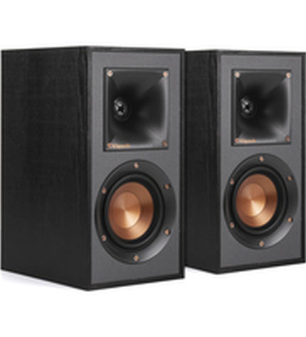 Pair of black Klipsch KL1066233 50W speakers for audio and hi-fi setups, shown with front view and grille covers.