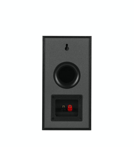 Pair of black Klipsch KL1066233 speakers with 50W power output, shown in a close-up view of the audio equipment.