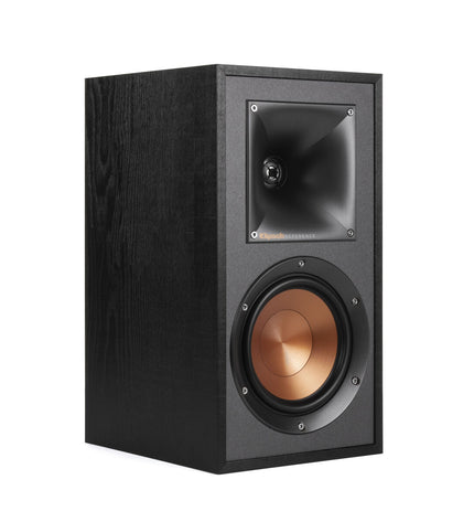 Black Klipsch KL1066234 speakers for audio and Hi-Fi setup, showing the sleek design and speaker grille.