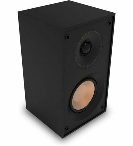 KLIPSCH KL1071206 speakers showing sleek black design with premium audio drivers for high-quality sound.