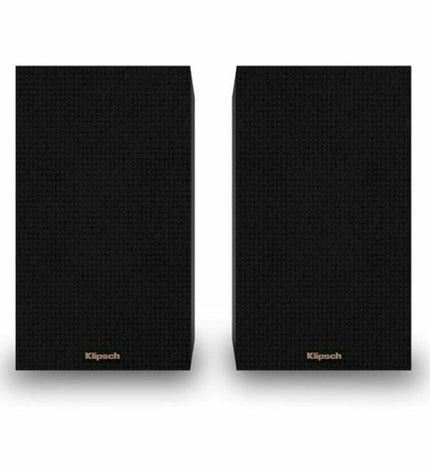 Klipsch KL1071206 speakers showcasing black audio speakers with sleek design and branding, part of high-quality audio and hi-fi equipment.