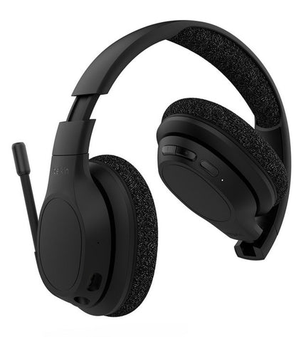 Belkin SoundForm Adapt Bluetooth headset with microphone for gaming consoles, featuring comfortable over-ear design and sleek black finish.