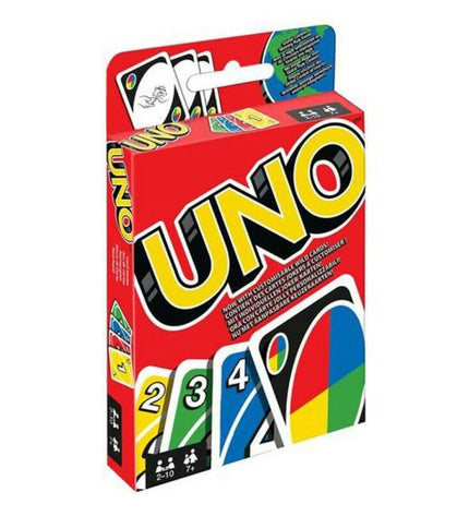Mattel Uno card game with colorful playing cards, suitable for family and friends, part of toys and games collection.