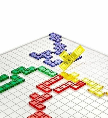 Mattel Blokus board game featuring colorful geometric pieces for strategic gameplay, ideal for family and friends.