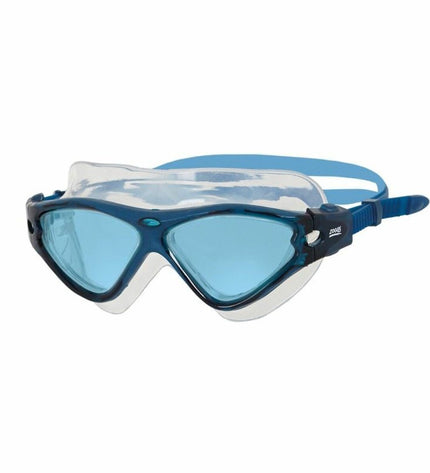 Zoggs Tri-Vision swimming goggles in assorted blue, waterproof sports eyewear for outdoor watersports, one size fits most.