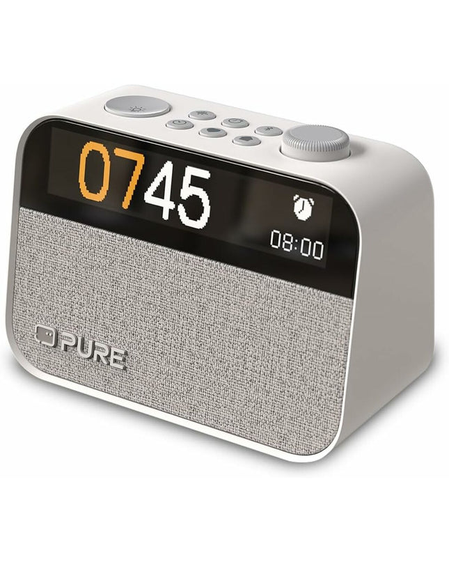 Pure MOMENT radio alarm clock with digital display and sleek electronic design, part of Pure's audio and hifi equipment range.