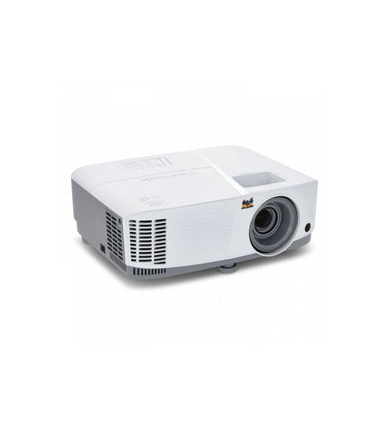 ViewSonic PA503X projector displaying bright image on a white screen with control buttons on top.