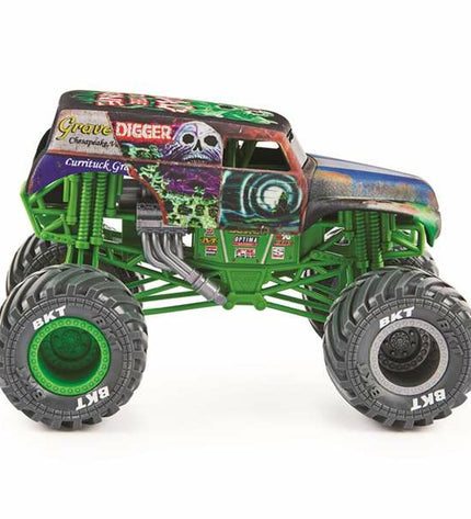 Colorful Monster Jam toy vehicle, 14.92 x 21.27 x 13.65 cm, featuring vibrant multicolored design in a playful scene.