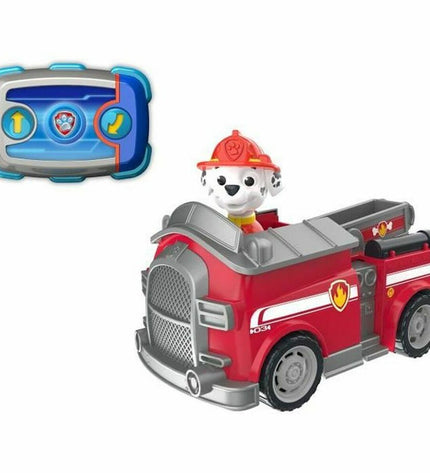 Remote control police car toy from Paw Patrol, featuring bright colors and detailed design, part of children's vehicle playsets.