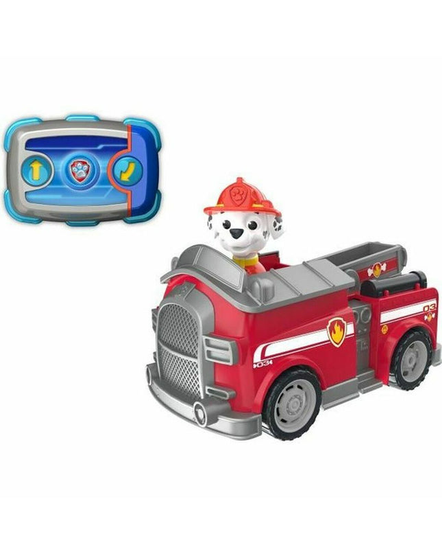 Remote control police car toy from Paw Patrol, featuring bright colors and detailed design, part of children's vehicle playsets.