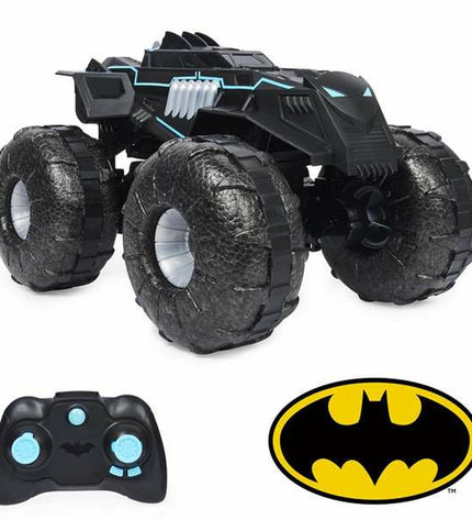 Batman remote control Batmobile toy, all-terrain vehicle with police design, suitable for children, in vibrant black and yellow colors.