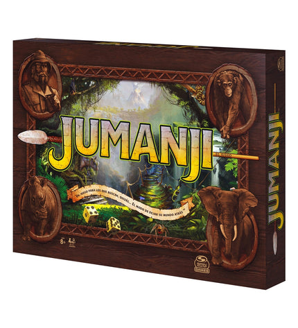Spin Master Jumanji board game with colorful game pieces and game board, ideal for family entertainment.