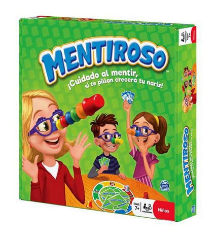 Spin Master Mentiroso board game with 29 pieces, featuring colorful components on a 26.67x26.67x5.08 cm playing surface.