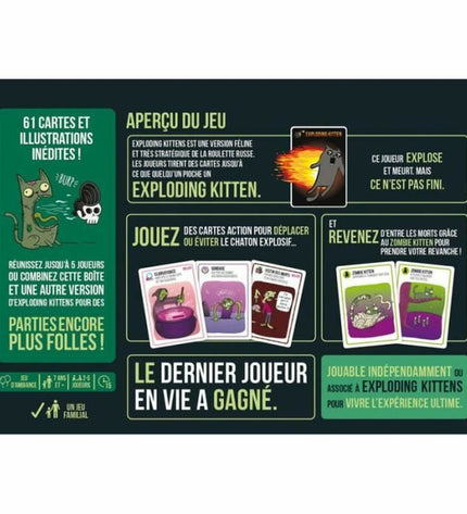 Asmodee Zombie Kittens board game with colorful cards and tokens, perfect for fun family gaming sessions.