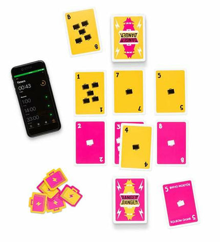 Asmodee Danger Danger card game with colorful cards and game components for fun family gameplay.