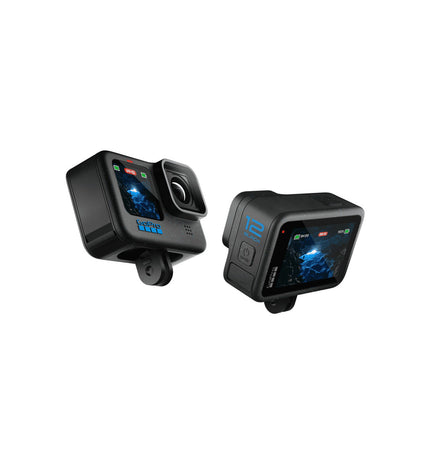Black GoPro HERO12 sport camera with rugged design, ideal for outdoor and action filming, shown against a neutral background.