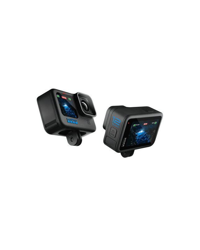 Black GoPro HERO12 sport camera with rugged design, ideal for outdoor and action filming, shown against a neutral background.
