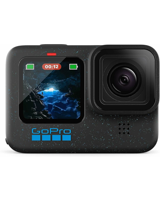 GoPro HERO12 black sport camera with rugged design and lens, ideal for outdoor and action filming.